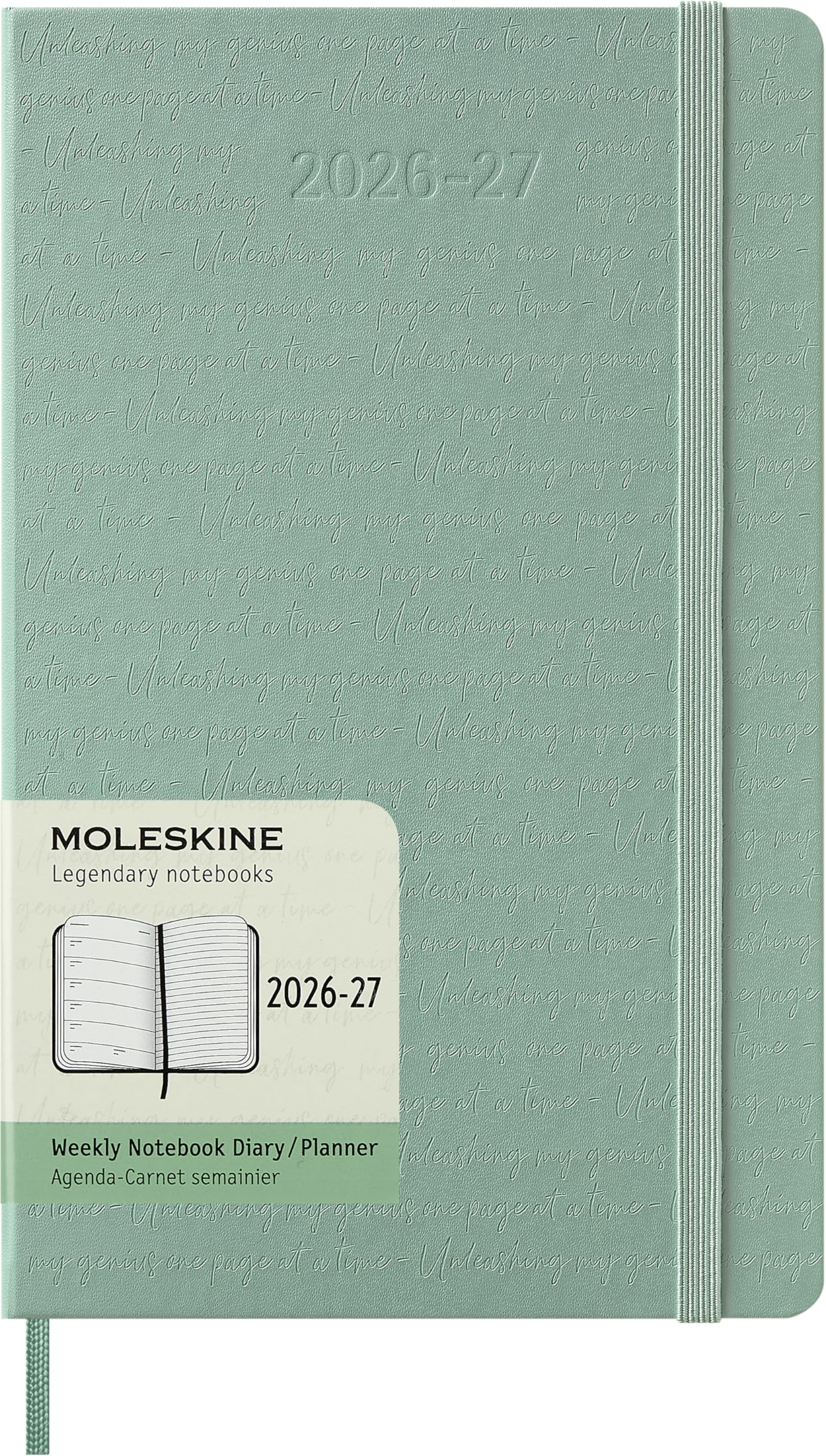 Moleskine Weekly Planner 2026 2027-18-Month Planner with Space for Notes, Hard Cover and Elastic Closure, Sage Green Color, Large Size 13 x 21 cm