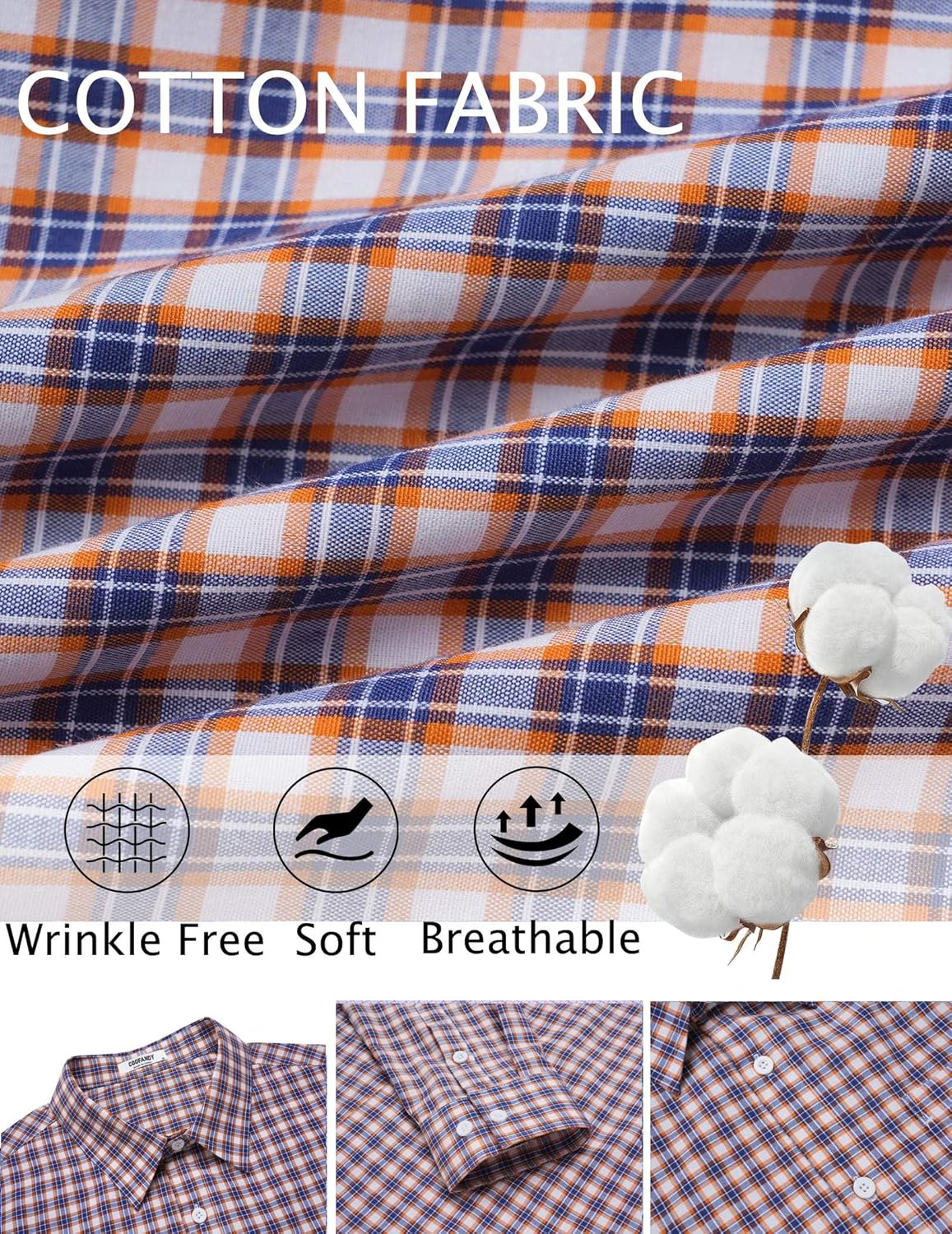 COOFANDY Men's Long Sleeve Plaid Button Down Cotton Wrinkle Free Dress Shirt - Image 6