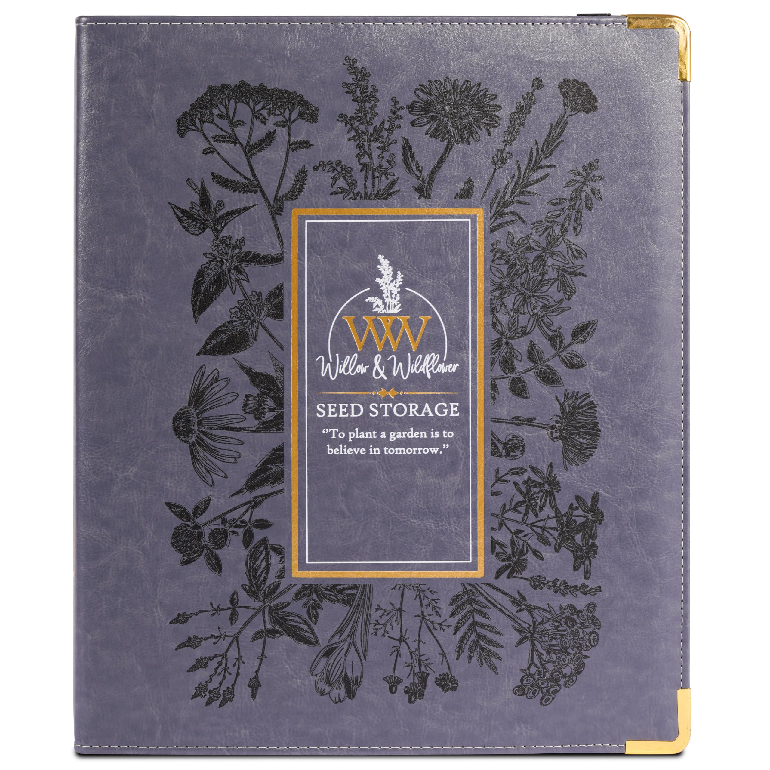 Create-ables Classeur de rangement de graines de jardin en saule et fleurs sauvages, organiseur de semences, classeur de jardin pour stockage de paquets, catalogue peut stocker 160 paquets avec