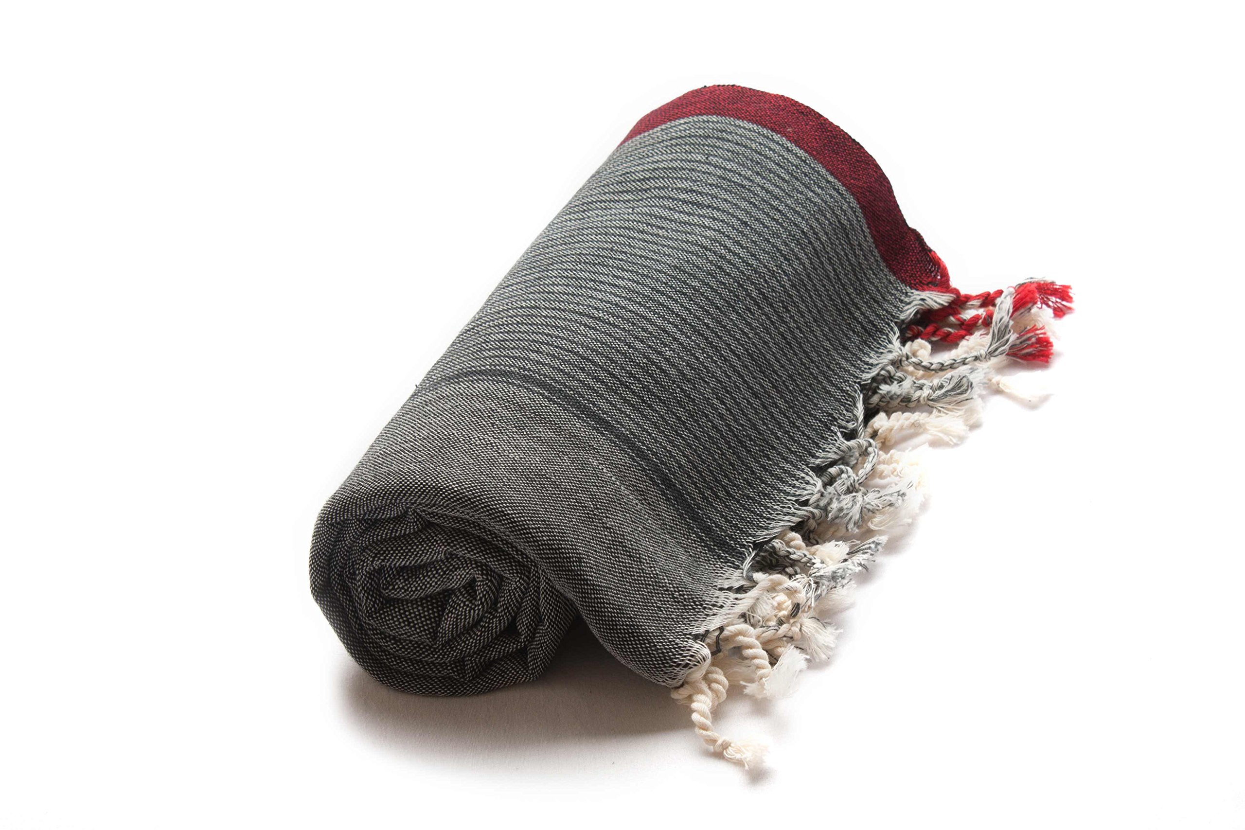 Multi Purpose Cotton Unisex Shawl/Towel, Wide&Long Hand-loomed Turkish Peshtemal/Shawl/Bath Towel, Black Stripes (Grey&Black)