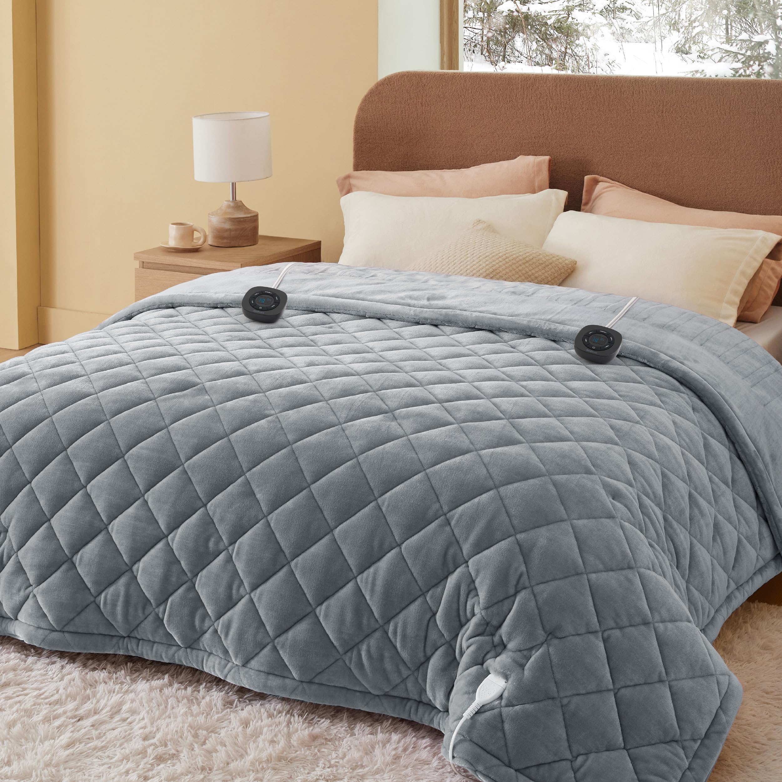Bedsure Diamond Quilted Heated Blanket King, Filled Electric Blanket, Gray