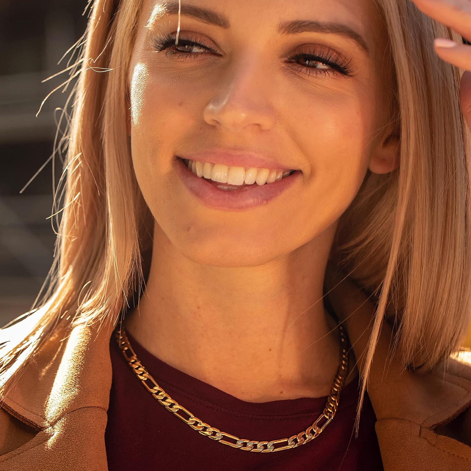 LIFETIME JEWELRY Beveled Gold Figaro Chain For Men and Women - 24k Real Gold Plated - Durable Clasp - with Lifetime Replacement