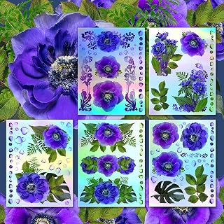 Holographic Stickers Pack # Amazing Purple Flowers HANATABA Vintage Art Deco Styled Wall Laptop Large Vinyl Hologram Stickers Realistic Photo