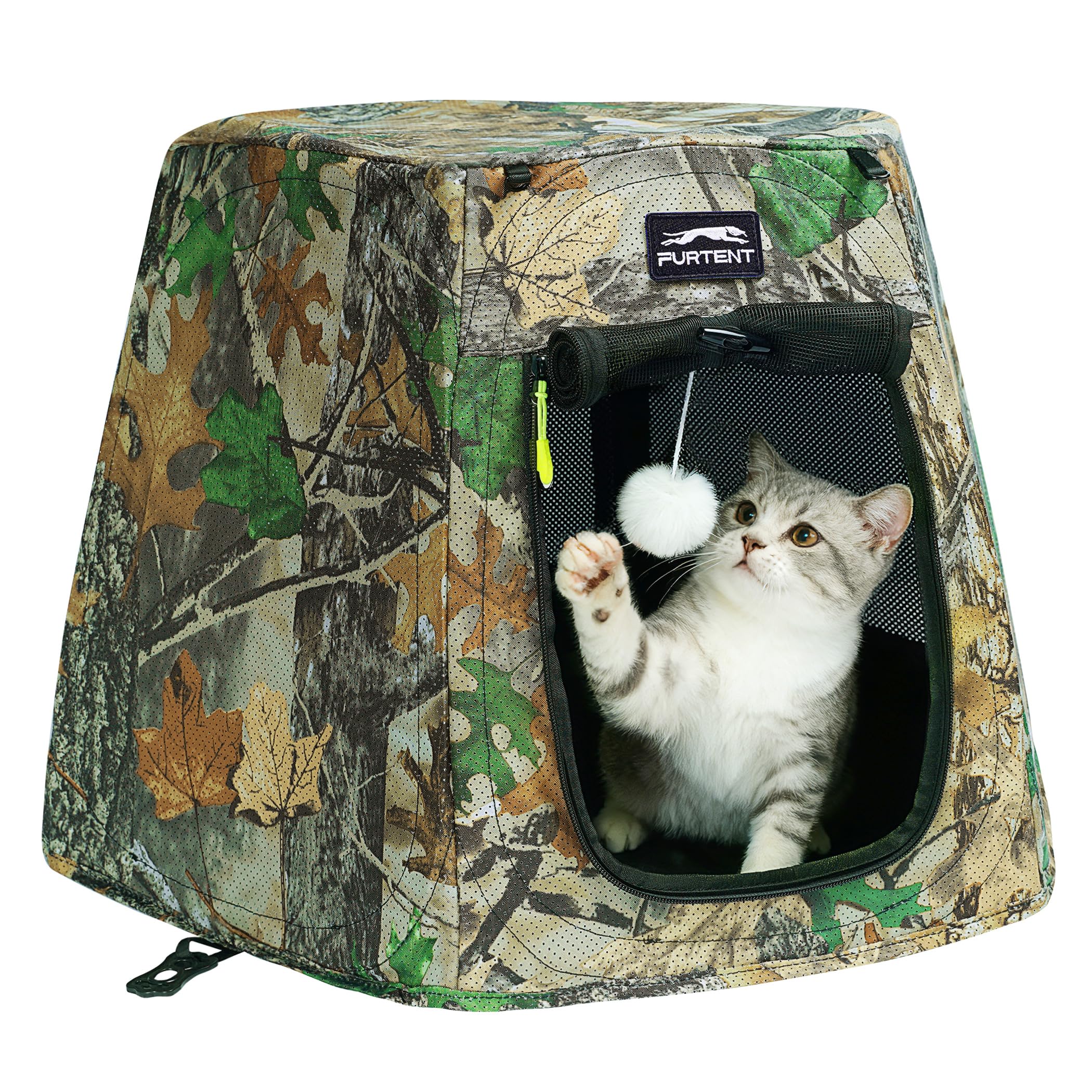 Furtent Foldable Pet Tent for Dogs and Cats, Portable Pop-Up Pet House with 360° Mesh Panels, Water-Resistant Camouflage Oxford Fabric, Lightweight Travel Pet Shelter for Outdoor, Beach, Camping, S
