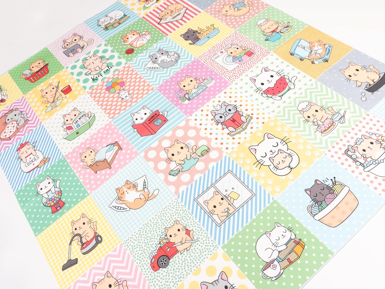 Fabrics Cats. Cotton Charm Packs, Fat Quarters Bundles, 42 Different Motifs. Ideal for Quilts, Sewing, Blankets, and I Spy Games for Kids, 36" x 31" Continuous Panel