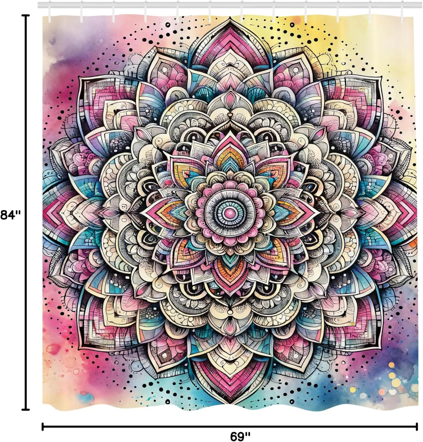 Ambesonne Colorful Shower Curtain, Oriental Dream Blooming Mandala and Gentle Petals on Jumble Fantasy Tones, Cloth Fabric Bathroom Decor Set with Hooks, 69" W x 84" L, Magenta Aqua