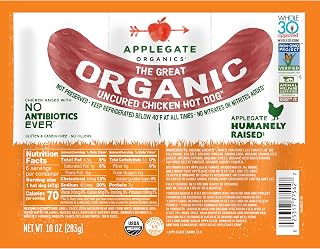 Applegate Organic Uncured Chicken Hot Dogs, 10oz - Humanely Raised, No Antibiotics, Whole30 Approved, Gluten-Free