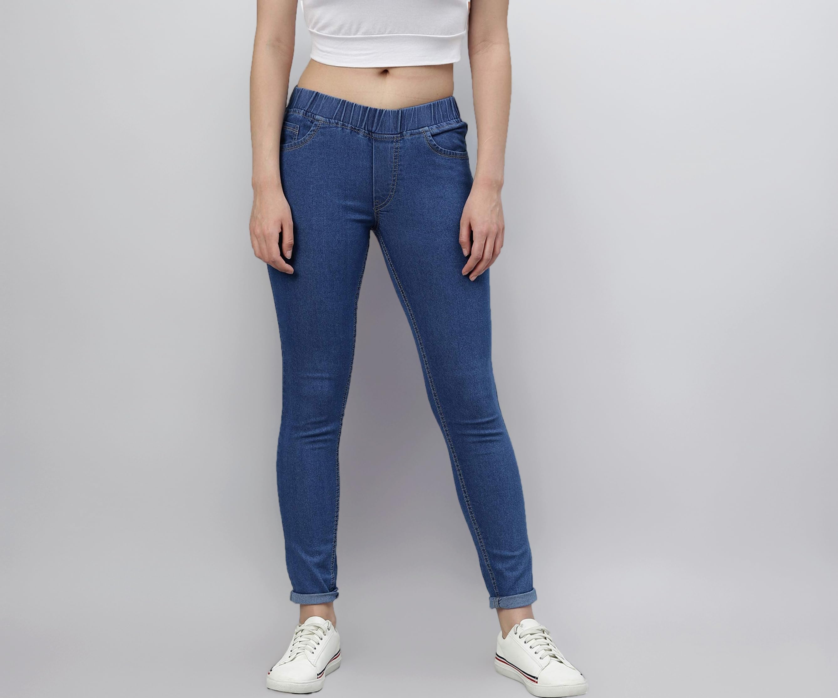Women's Slim Fit Mid Rise Jeggings -, Skinny, Wide Leg Jean, Elasticated