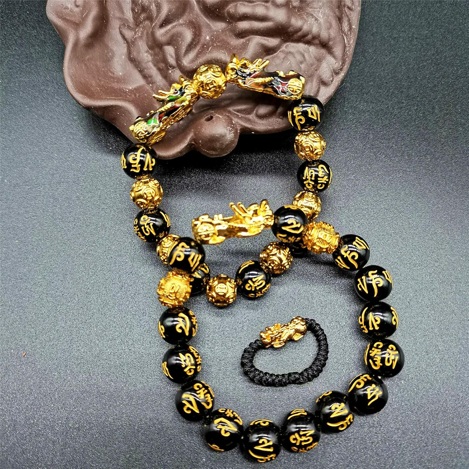 2 Pcs Feng Shui Black Obsidian Wealth Bracelet 12mm Mantra Bead Pi Xiu Bracelets for Women Men Attract Wealth and Good Luck - Image 4