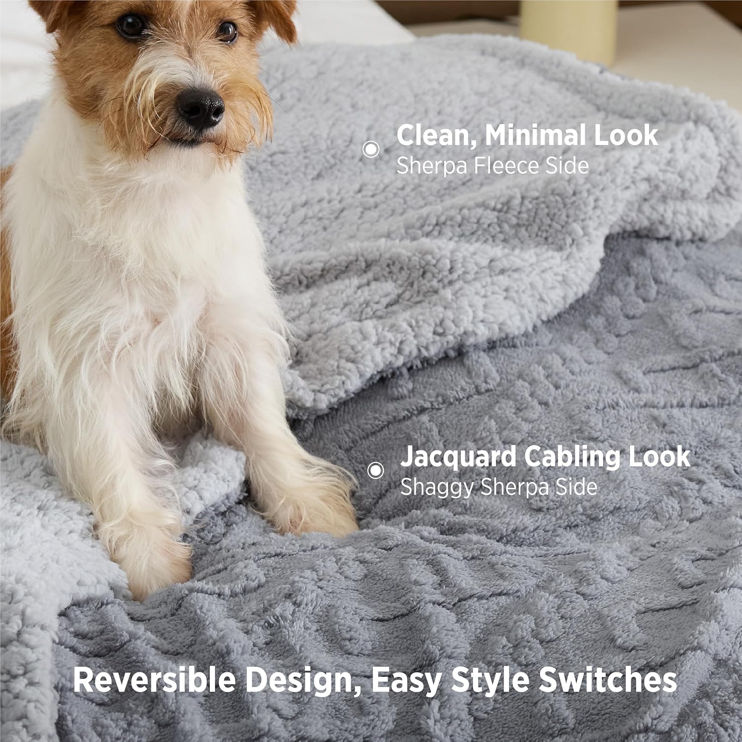 Bedsure Sherpa Queen Size Blanket for Bed - Fleece Soft Fluffy & Cozy Cable Jacquard Tufted Throw Blankets for Women Gift, Thick Warm for Winter and All Seasons, Grey, 90x90 Inches - Image 3