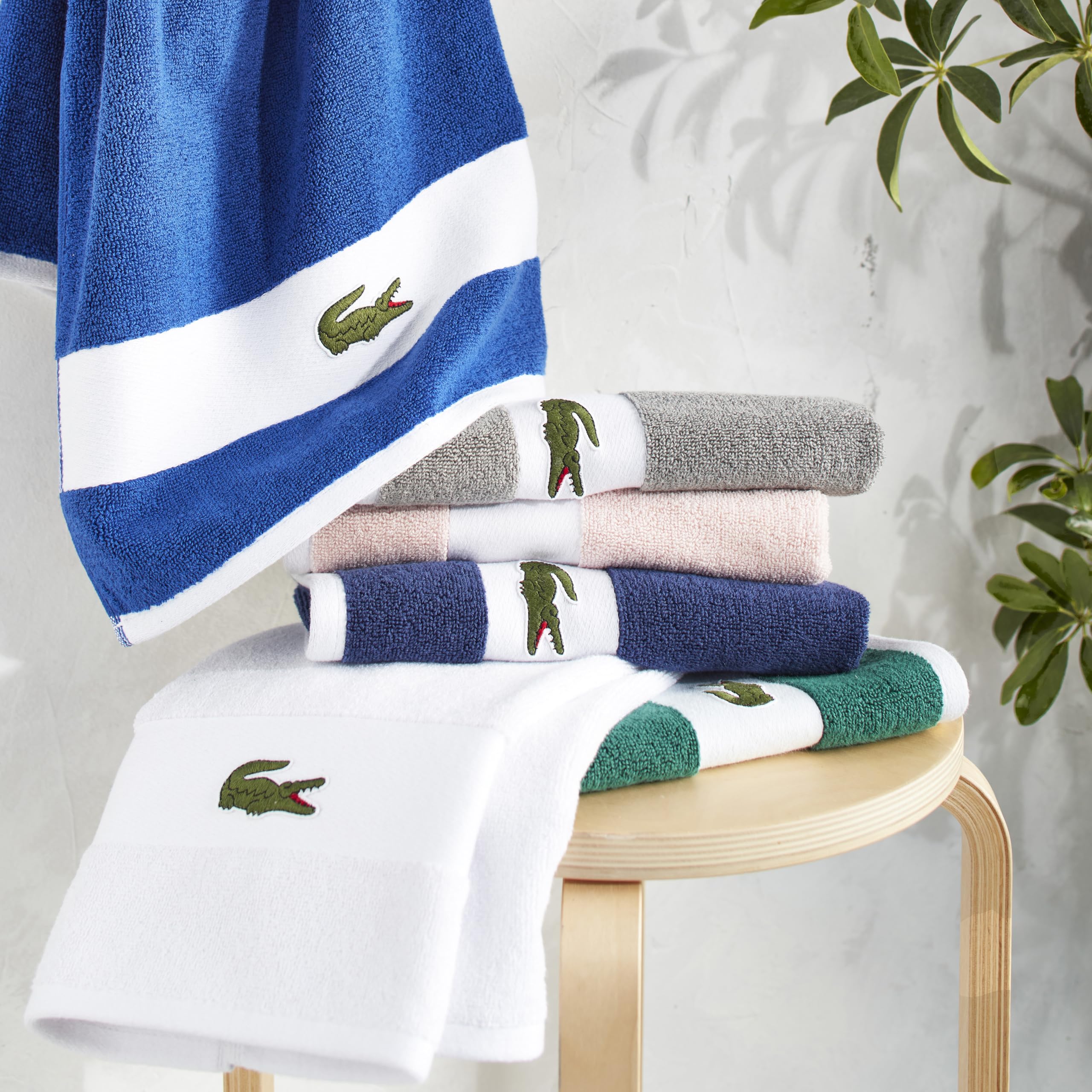 Lacoste Sport Stripe 6-częściowy zestaw luksusowych ręczników bawełnianych – wykonany w 100% z miękkiej bawełny Supima, chłonny i szybkoschnący, zawiera 2 ręczniki kąpielowe, 2 ręczniki do rąk, 2