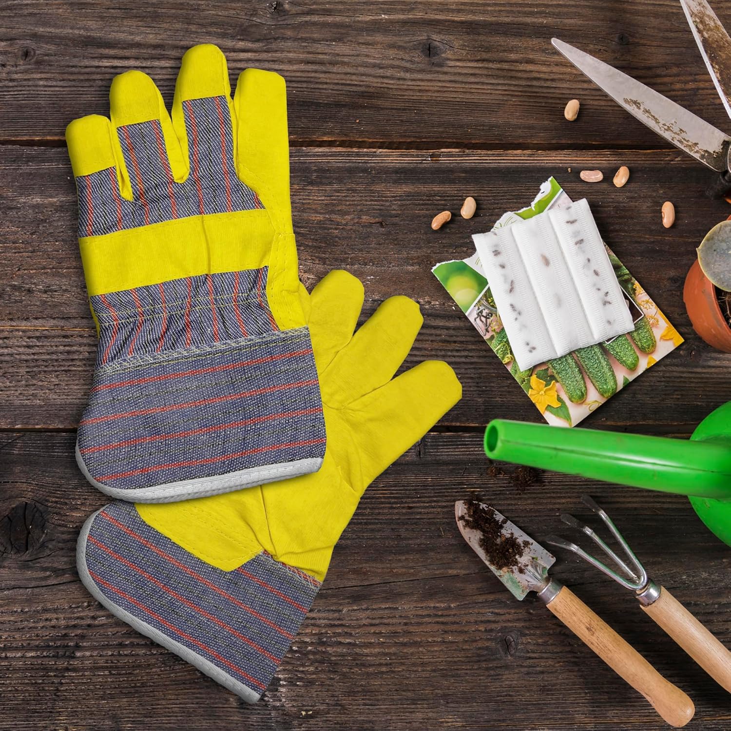 Yellow Suede Leather Work Gloves for Men & Women. 12 Pack of Standard Wing Thumb Gloves with Safety Cuff & Striped Cotton Canvas Back. Lightweight Waterproof Gloves for Work in Cold Weather - Image 8