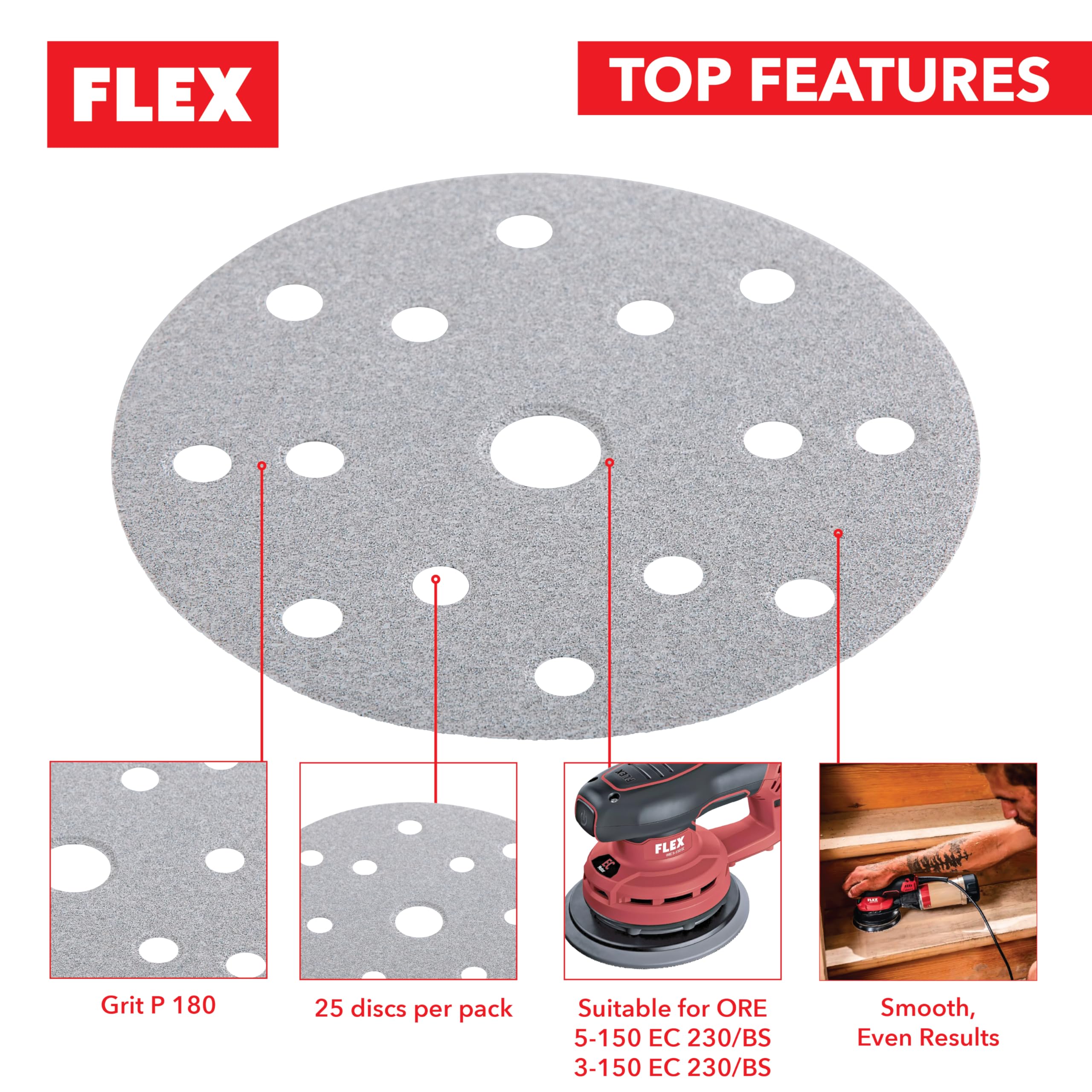 Flex, Sandpaper Xtreme 150mm, 25 Pack Universal, P180 Grit, 531546 - Image 2