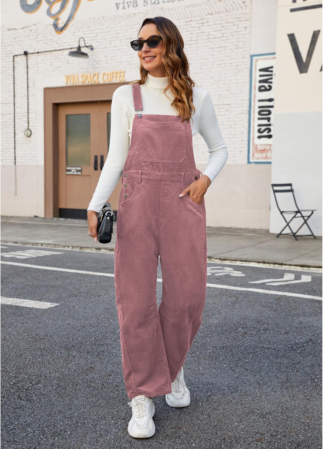 AMEBELLE Corduroy Overalls for Women Barrel Wide Leg Bib Corduroy Pants Women Adjustable Romper Jumpsuit with Pockets - Image 5