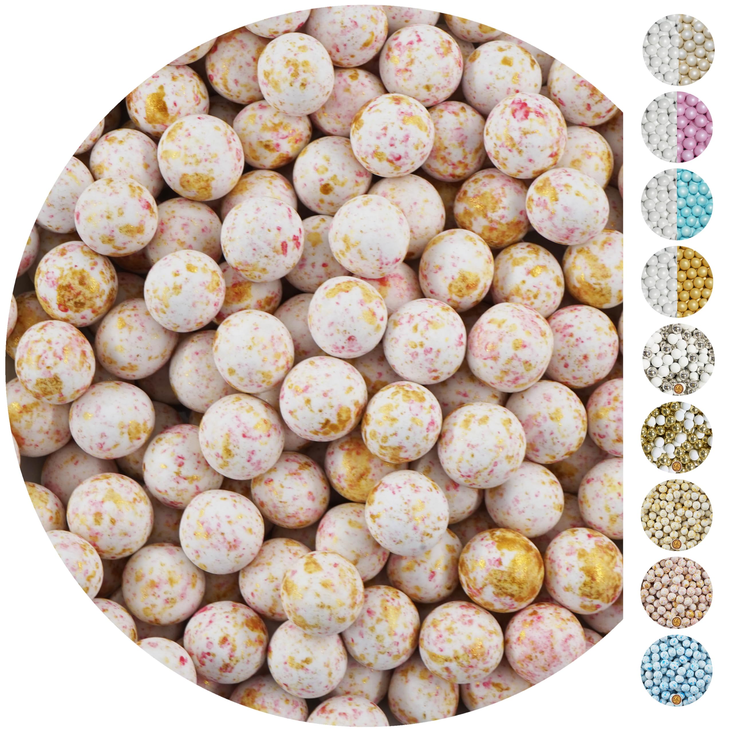 EinsSein 0,7kg Crispy Schokoperlen Mix large weiss-rosa-gold splashed | Gastgeschenke Hochzeit, Taufe, Kommunion, Konfirmation Weihnachten perfekt für Reagenzgläser | Alternative für Schokolinsen,