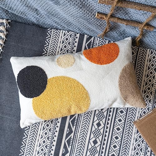Miniatura 5 de VANNCIO Funda de almohada lumbar, funda de almohada rectangular bohemia copetuda de mediados de siglo para dormitorio moderno, sala de estar, funda