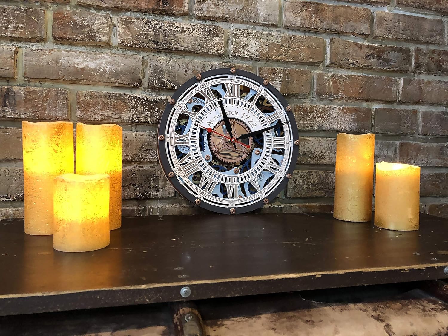 Automaton Skeleton Sky Pastel 1722 moving Gears wall clock, Handcrafted Steampunk Vintage Design, Home Kitchen Living Room and Office Decor, Personalized Decorative Art, Custom made unique Gift