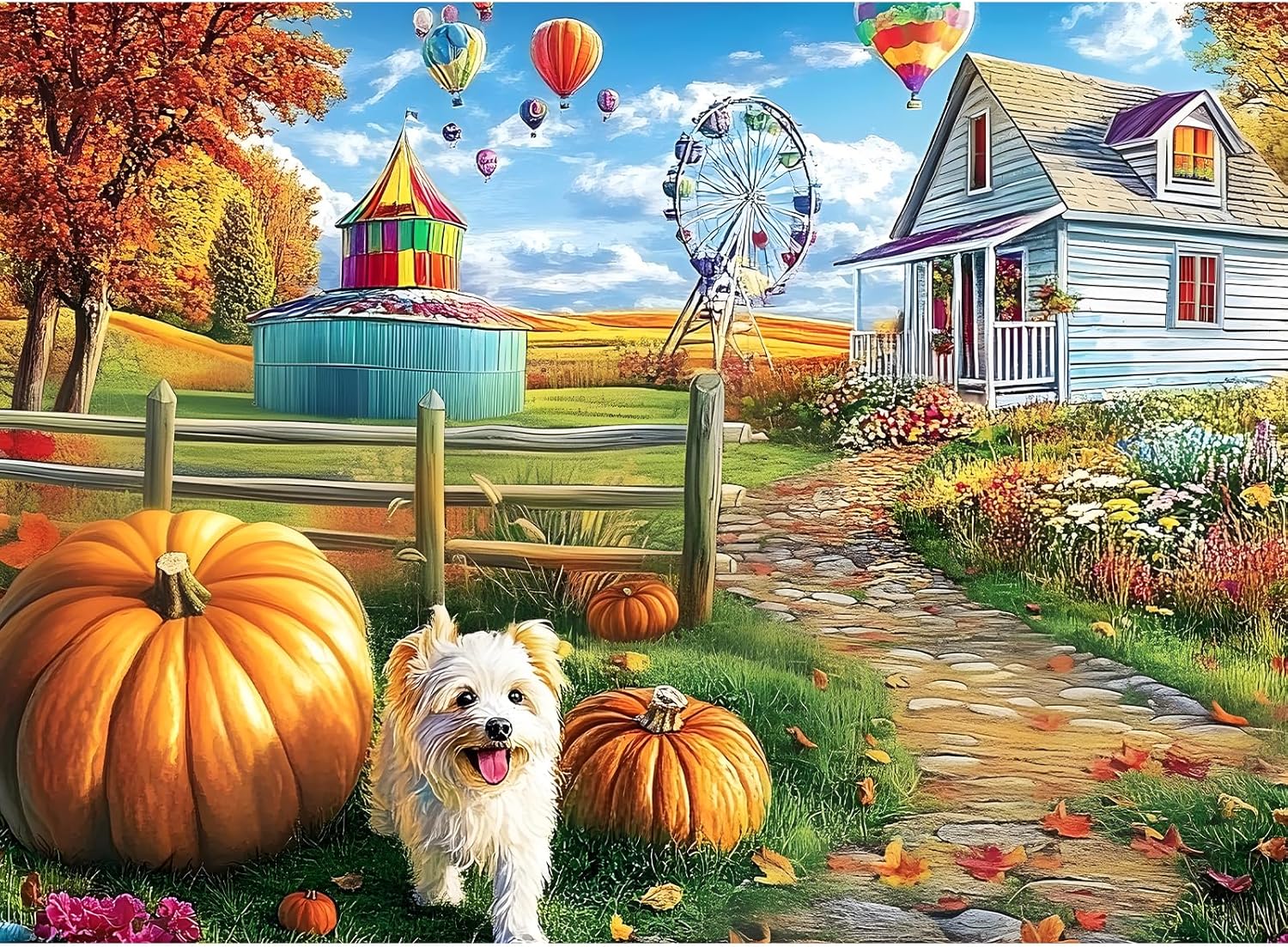 500 Piece Jigsaw Puzzle for Adults, Hot Air Balloon Farm Dog Puzzles, Funny Puppy Jigsaw Puzzles, Animal Pet Lover Challenging Puzzles for Friends Family Activity Game Nights Gifts