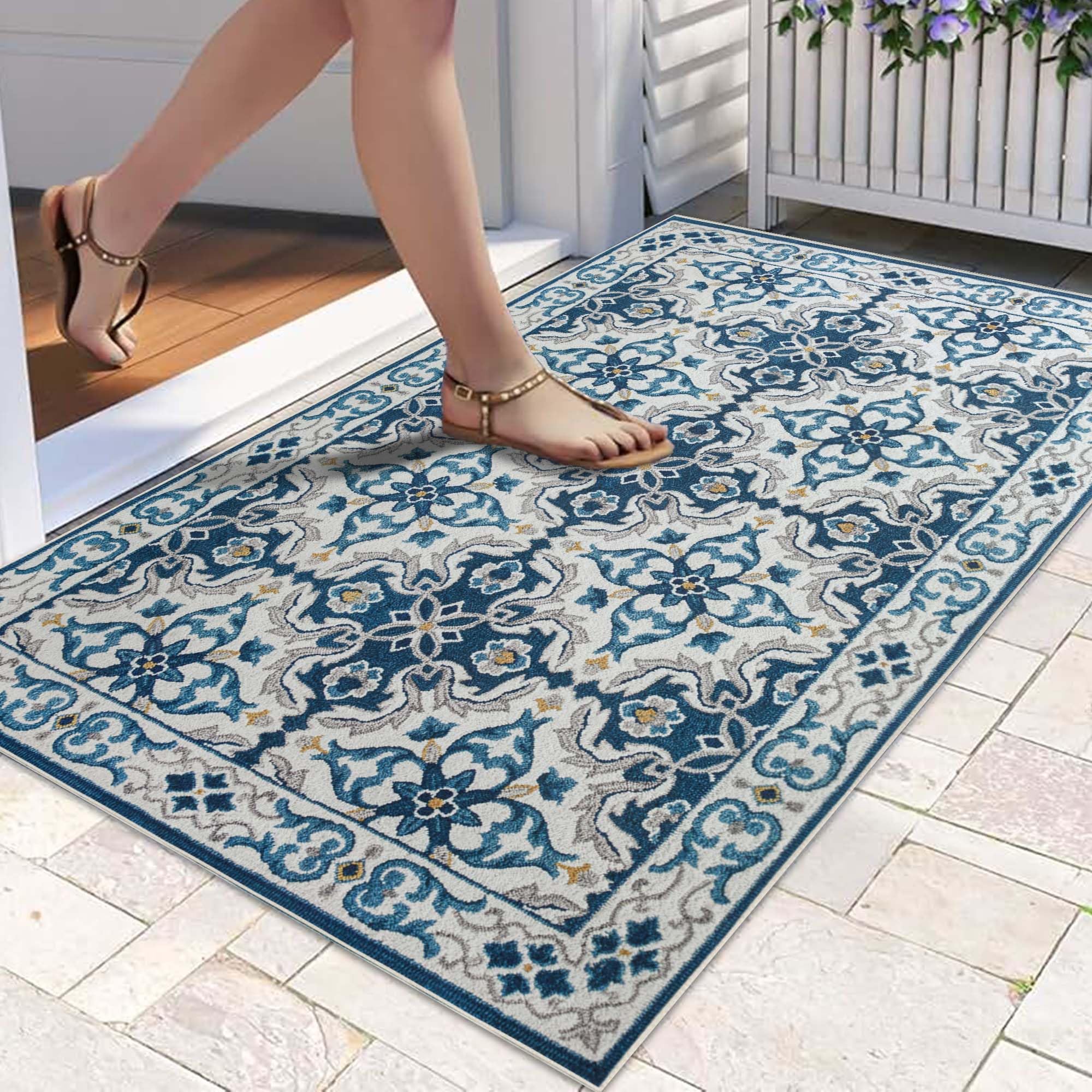 Hafaa Door mats 80 x 150 cm Non Slip Mats for Kitchen Floor Soft Heavy Duty Doormats Inside Stylish Printed Welcome Front Doormat Dirt Trapper Indoor Outdoor Mat (Luna) — image 1