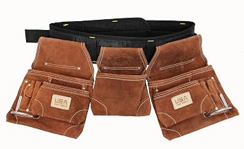 Tool Belt | Leather Tool Rig for Carpenters, Framers, Electricians, Constructors, and Handyman | Adjustable Tool Pouches Brown
