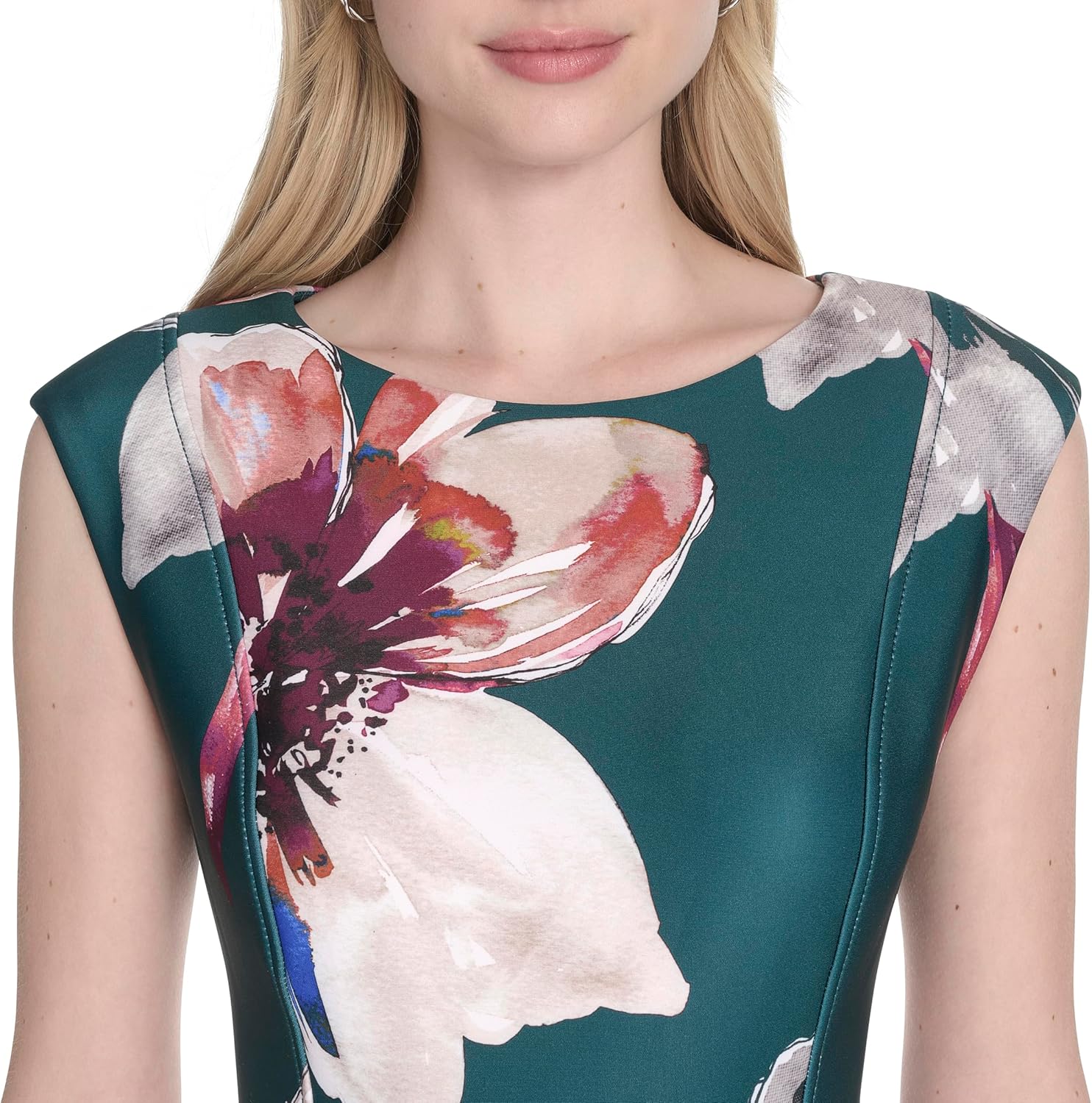 Calvin Klein Women's Cap Sleeve Hardware Belt Crepe A-Line Midi Dress - Image 5