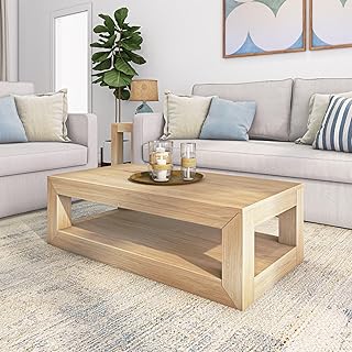 Plank+Beam Modern Rectangular Coffee Table with Shelf, 48