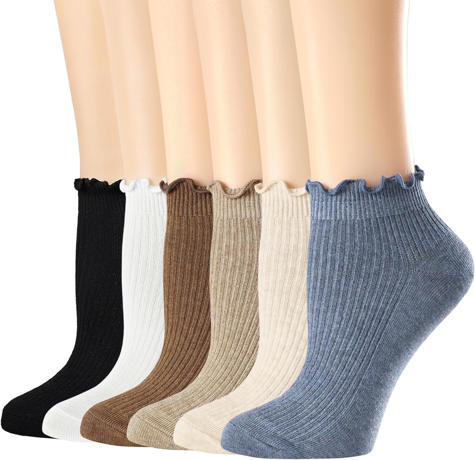 Womens Ankle Ruffle Socks Casual Cotton Frilly Breathable Cute Knit Lettuce Trim No Show Socks 6 Pack