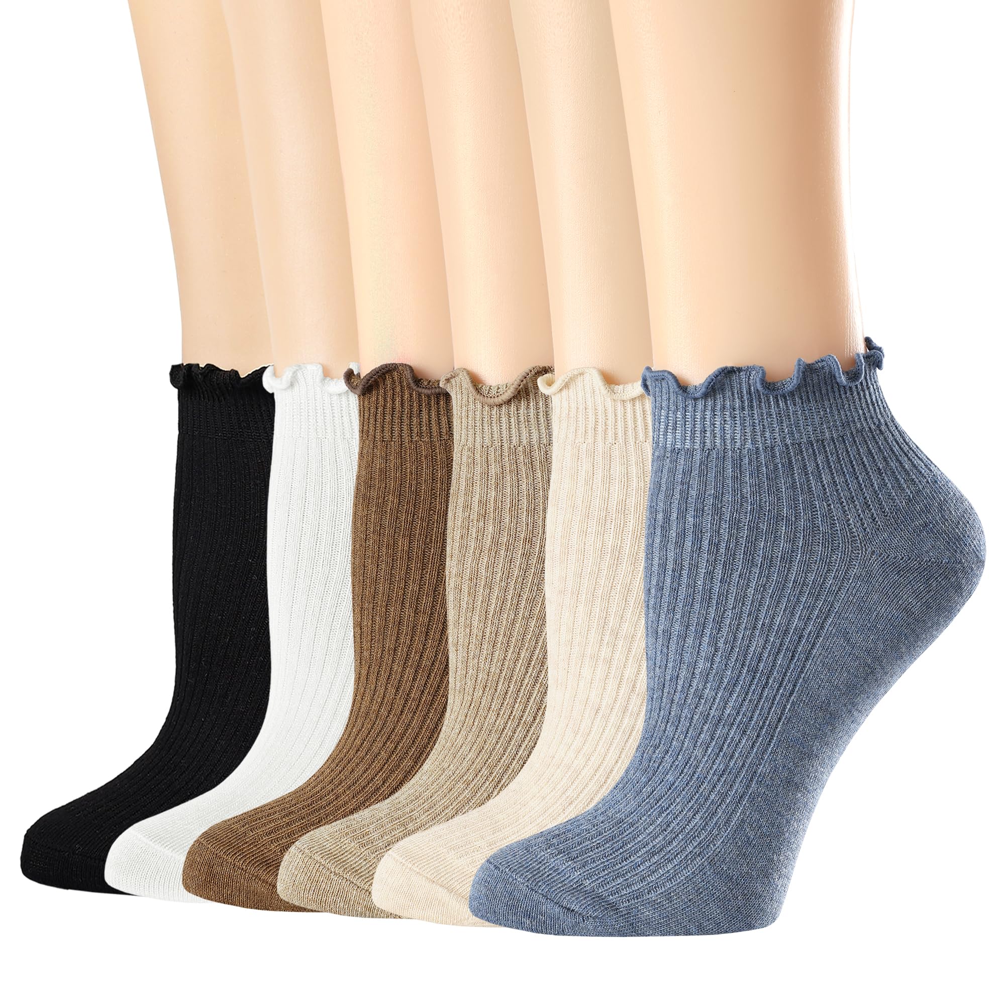 Womens Ankle Ruffle Socks Casual Cotton Frilly Breathable Cute Knit Lettuce Trim No Show Socks 6 Pack