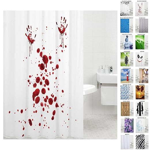 Sanilo Duschvorhang, viele schöne Duschvorhänge zur Auswahl, hochwertige Qualität, inkl. 12 Ringe, wasserdicht, Anti-Schimmel-Effekt (180 x 200 cm, Blood Hands)