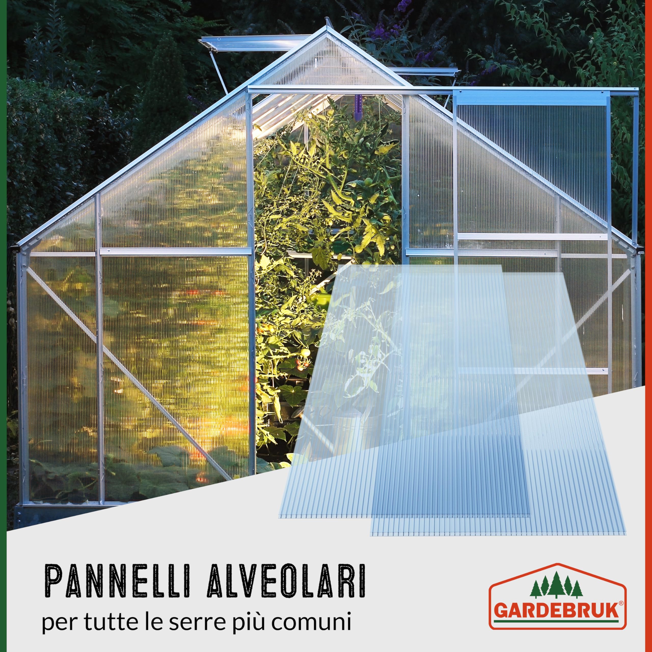GARDEBRUK® 14 Fogli Policarbonato Alveolari 4mm 121x60,5cm 10,3m² Pannelli Copertura Tettoia