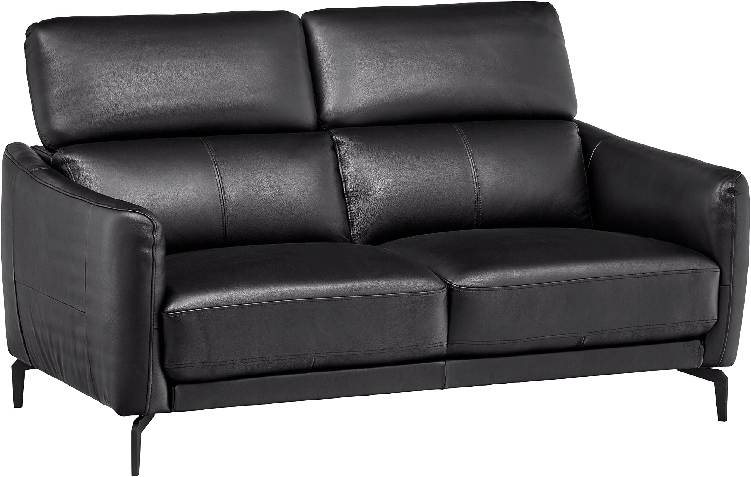 Amazon Brand – Rivet Kaden Mid-Century Modern Adjustable Headrest Leather Loveseat Sofa, 61.8"W, Black Leather
