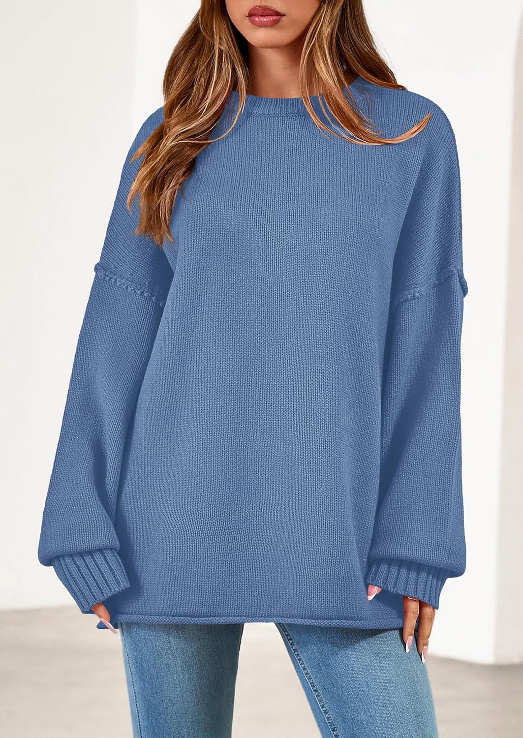 NALANISA Oversized Sweaters for Women Fall 2025 Casual Long Sleeve Crewneck Knit Cozy Lightweight Pullover Sweater Jumper Top - Image 4