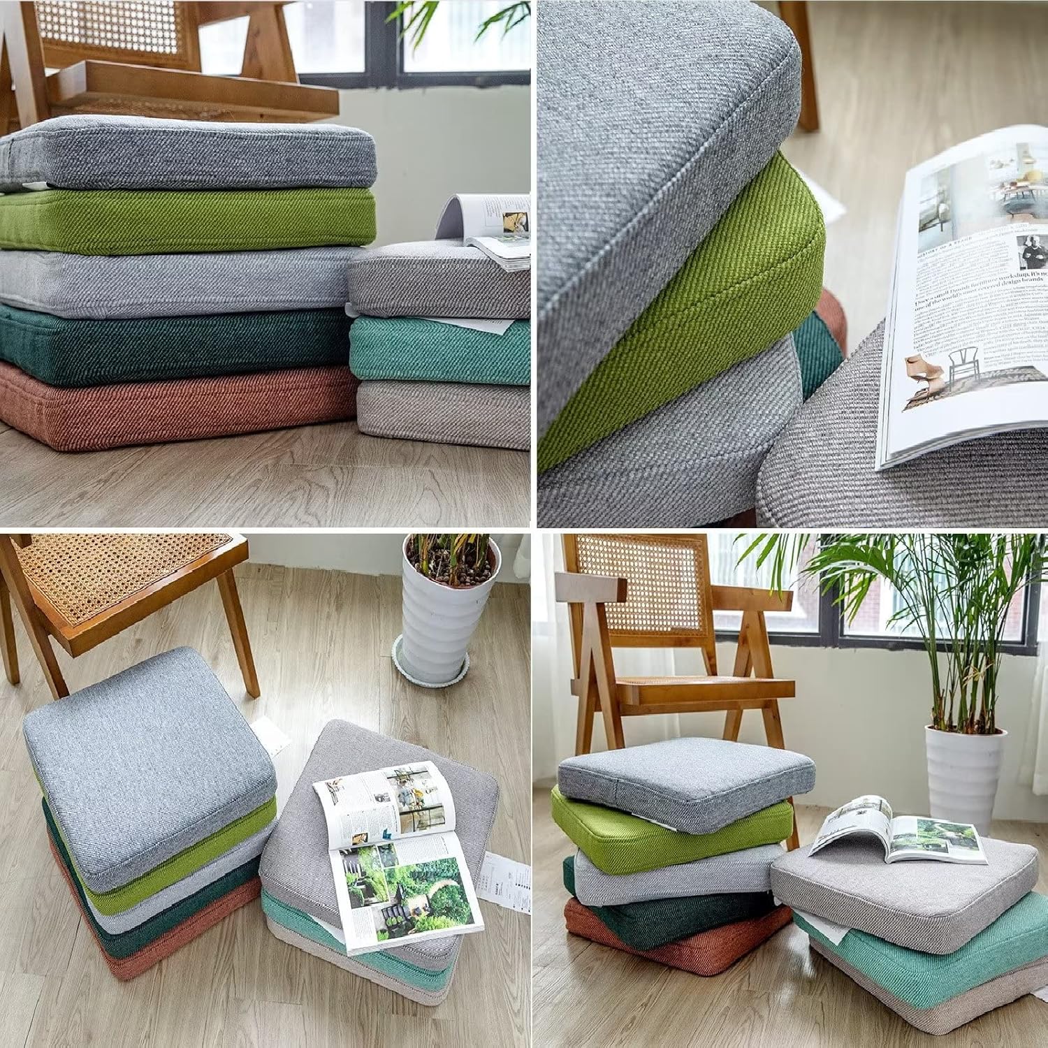 Set of 2 Chair Cushion Seat Pads Dining Chair, Seat Cushions for Kitchen Chairs 2 Pack, Booster Cushion for Armchair Firm 40cm Square, Invisible Non Slip Area Chair Pads, with Zipper Beige