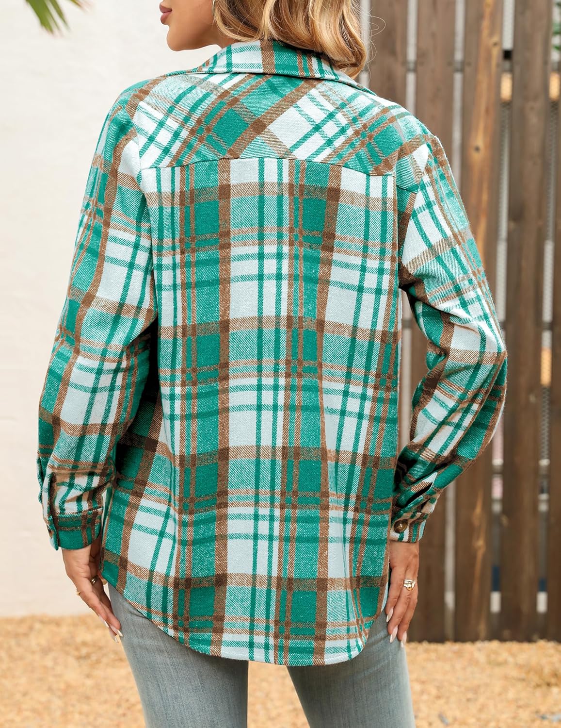 CORSKI Women's Flannel Shirts Casual Button Down Plaid Shirt Jacket Long Sleeve Fleece Shacket with Pockets - Image 2