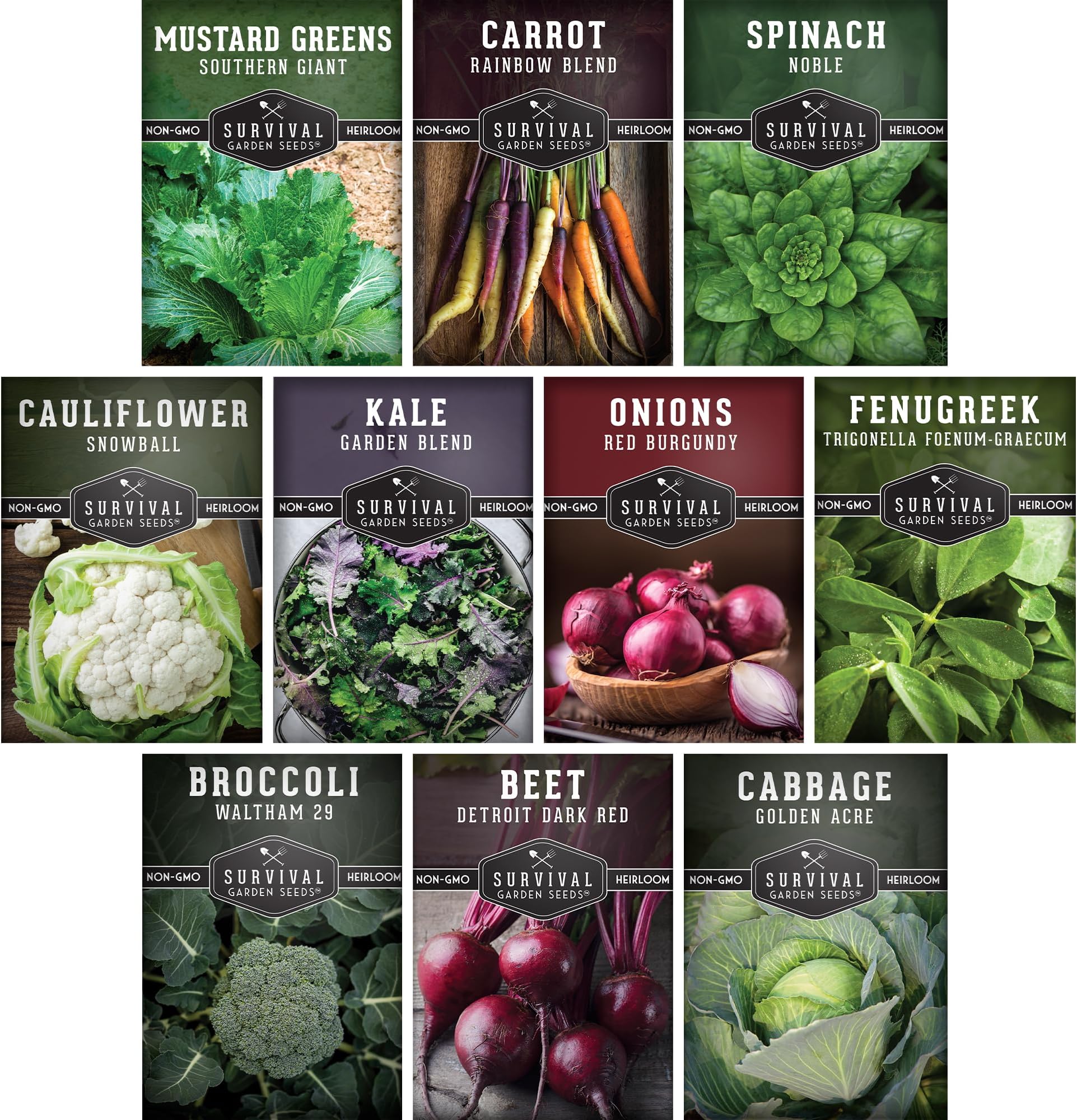 10 Spring Vegetable Seed Collection for Planting | Cool Season Root Vegetables & Leafy Greens, Suitable for Fall & Winter Gardens – Heirloom Non-GMO Variety Pack | Survival Garden Seeds