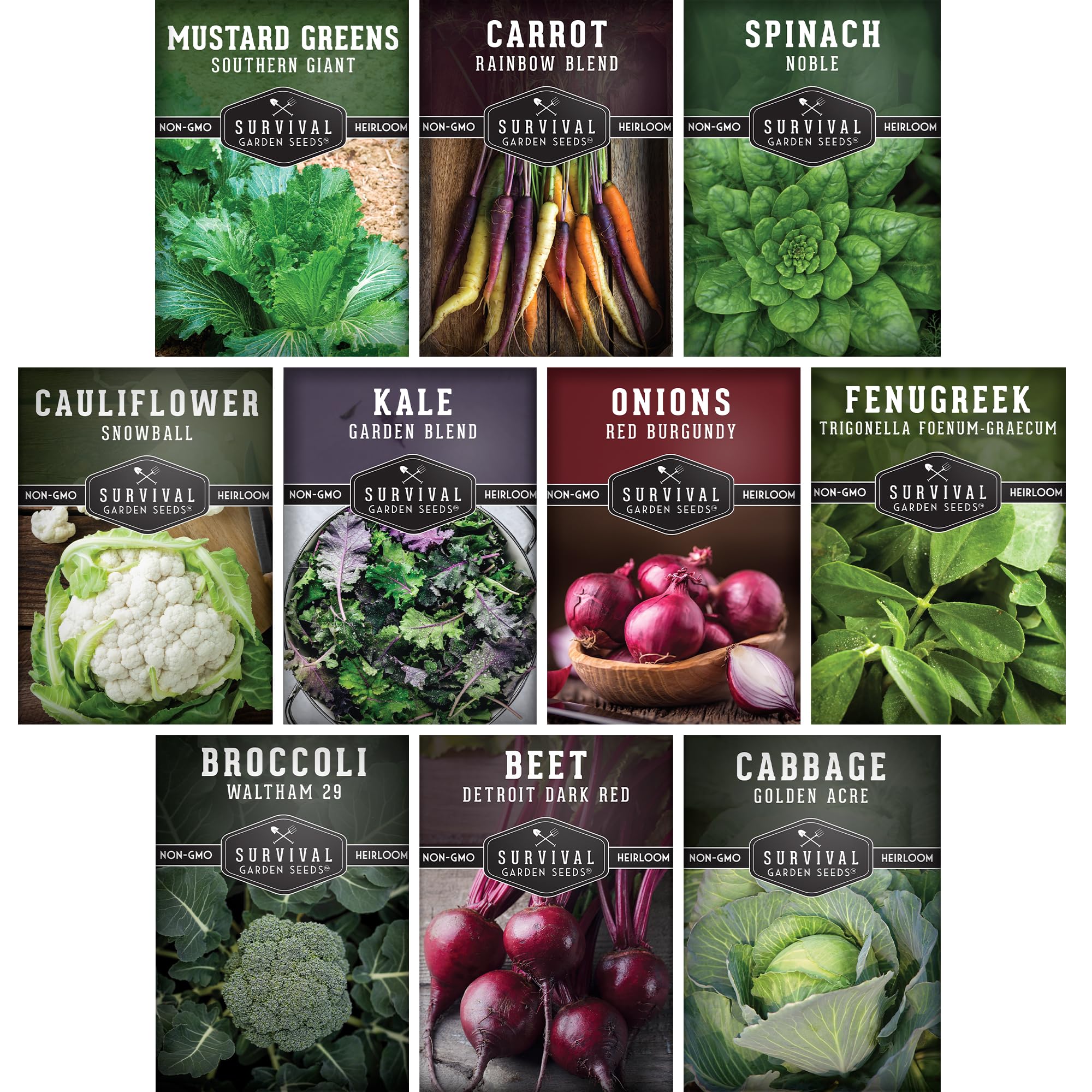 10 Spring Vegetable Seed Collection for Planting | Cool Season Root Vegetables & Leafy Greens, Suitable for Fall & Winter Gardens – Heirloom Non-GMO Variety Pack | Survival Garden Seeds