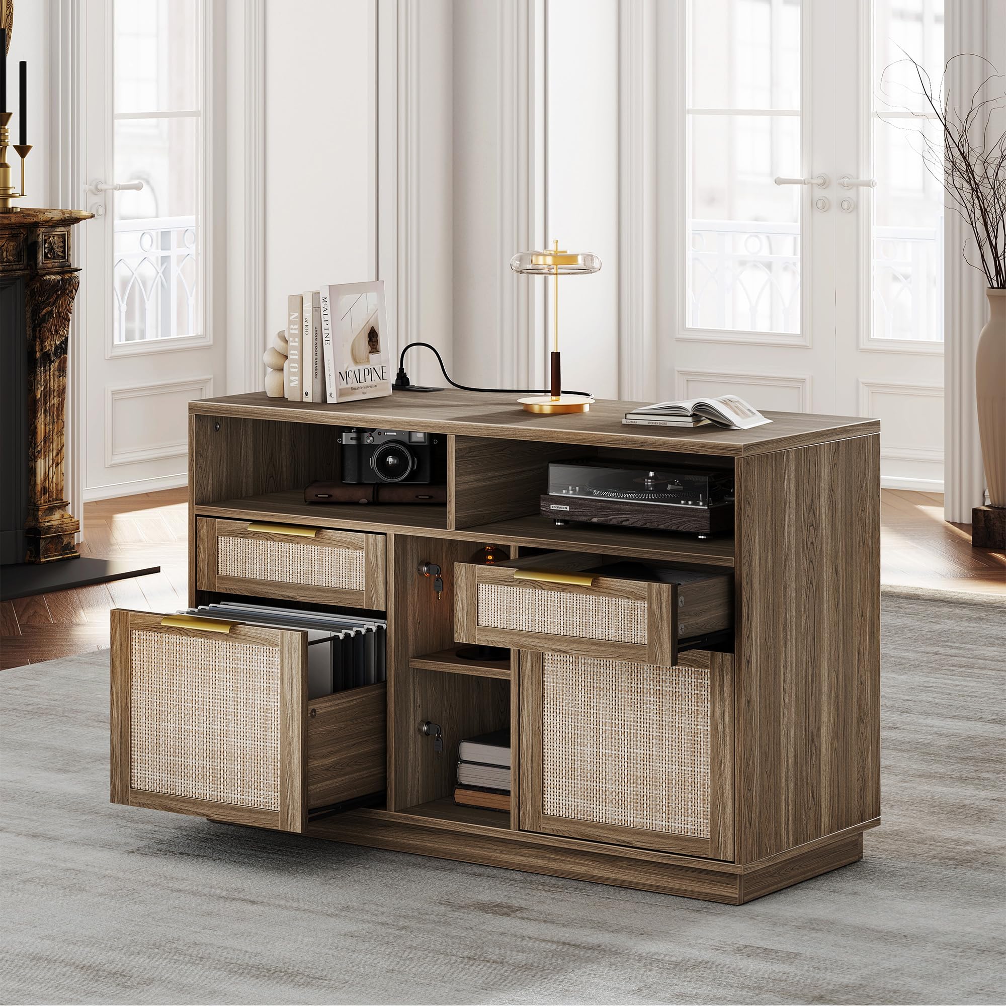 Amazon.com: Perledesign 4 Drawer File Cabinet, Fluted Wood Lateral