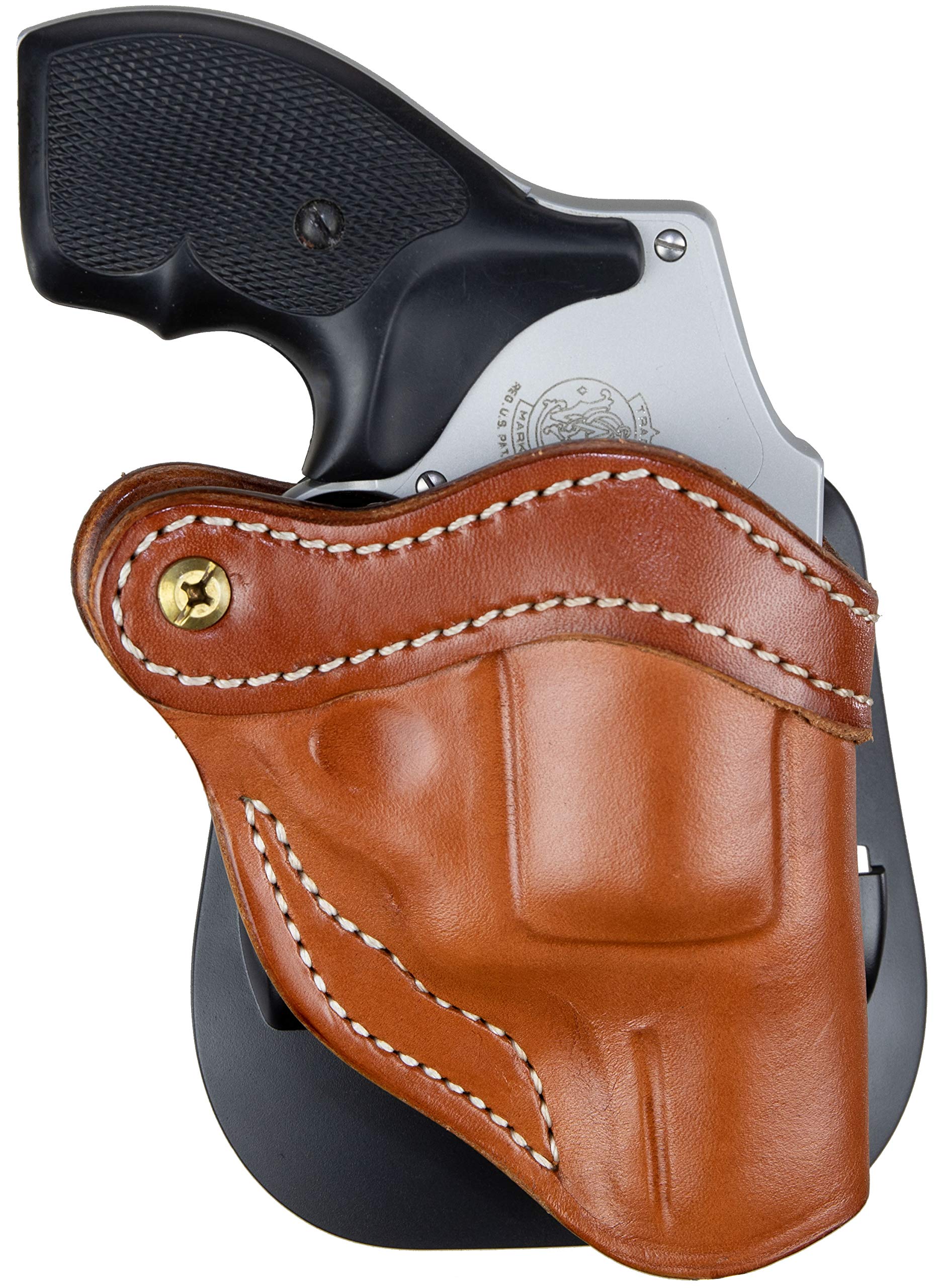 J-Frame Revolver Paddle Holster - OWB CCW Leather Gun Holster for Belts - Right Handed - Fits All J-Frame Revolvers Including S&W and Ruger LCR not Taurus