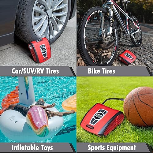 Miniatura 7 de CARTMAN Inflador de neumáticos, compresor de aire portátil, bomba de aire automática para automóvilbicicleta con manómetro digital y luz LED, rojo