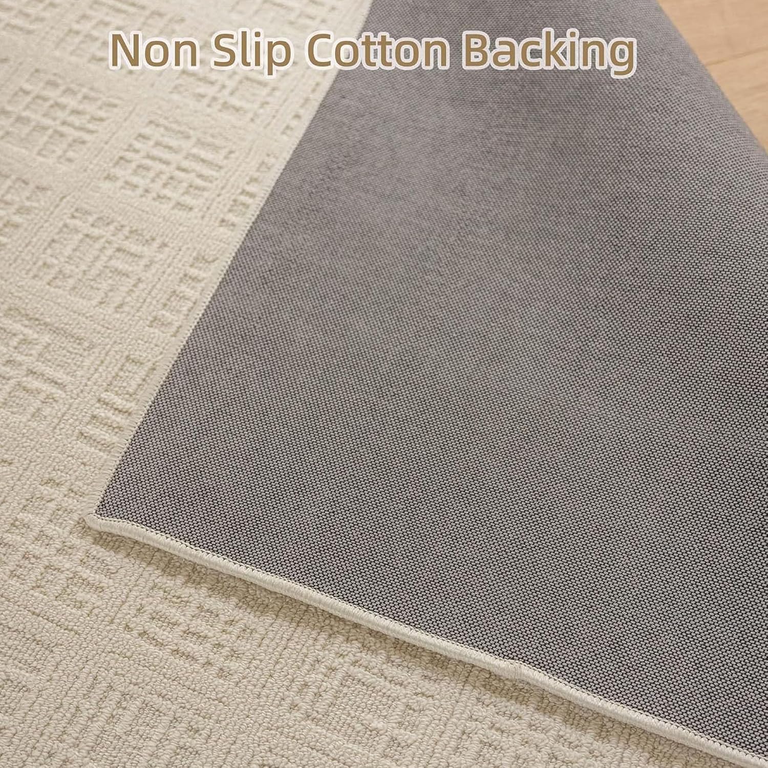 jxgzyy Non-Slip Area Rug for Living Room, 4'7" x 6'7" Soft Cream Rugs, Wipeable Waterproof Stain Resistant Carpet for Bedroom Kitchen Dining Room Table Nursery Home Office, Waffle Grid