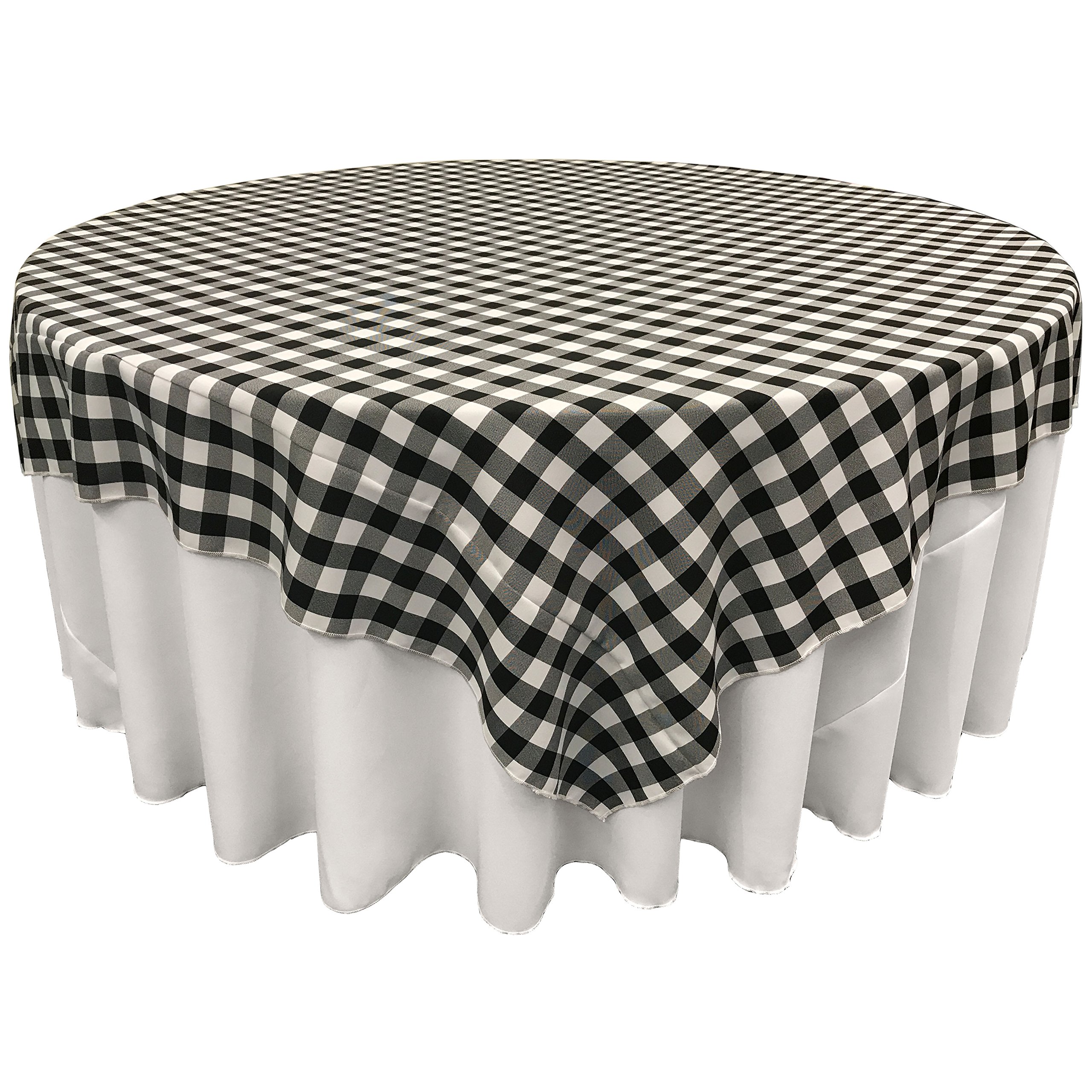 LA Linen Poly Checkered Square Tablecloth, 72 by 72-Inch, Black/White