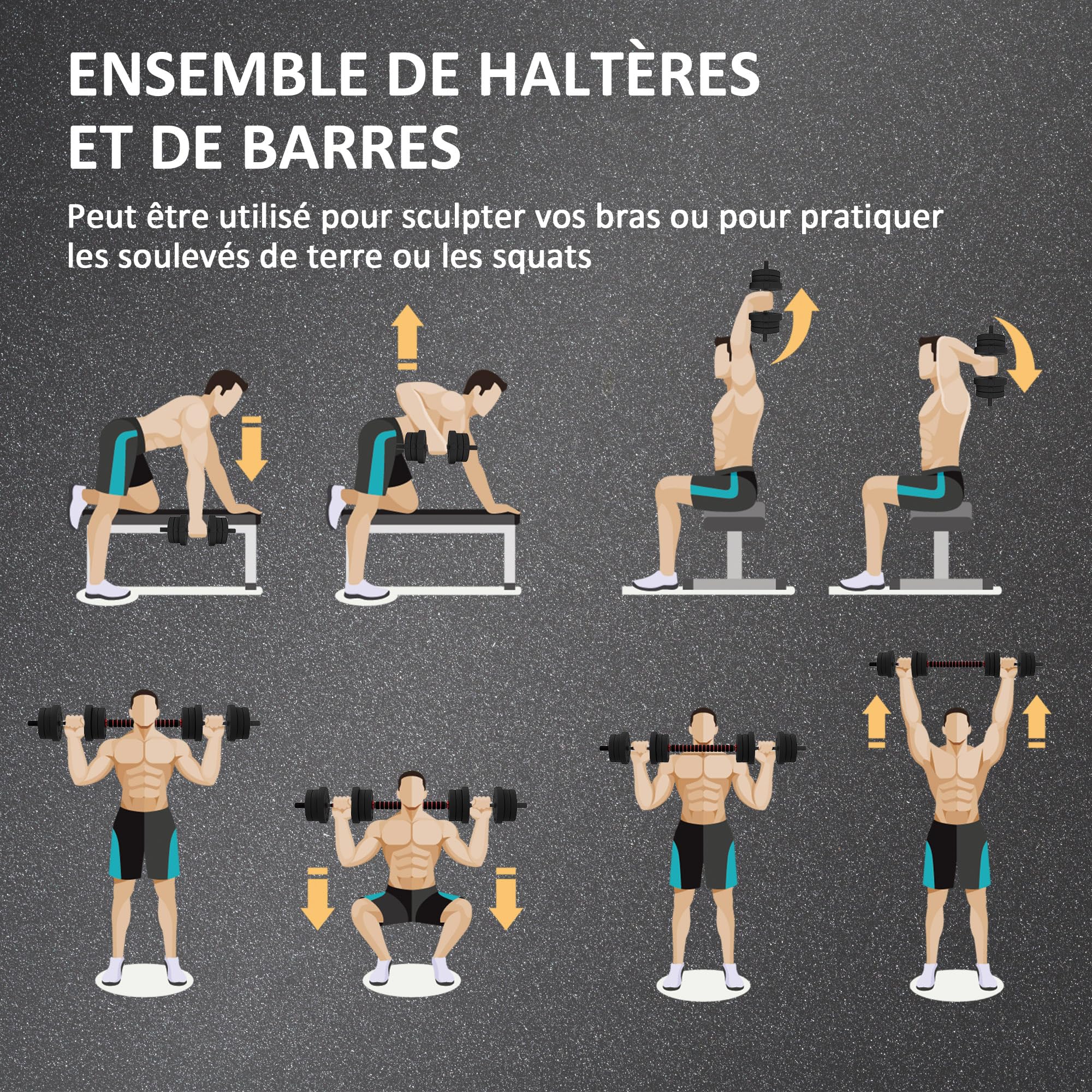 HOMCOM Kit Haltères Musculation 2-en-1, Lot de 2, 15/20/25 kg, poids réglable - Barres incluses - entraînement Musculaire & haltérophilie - HDPE Noir Rouge