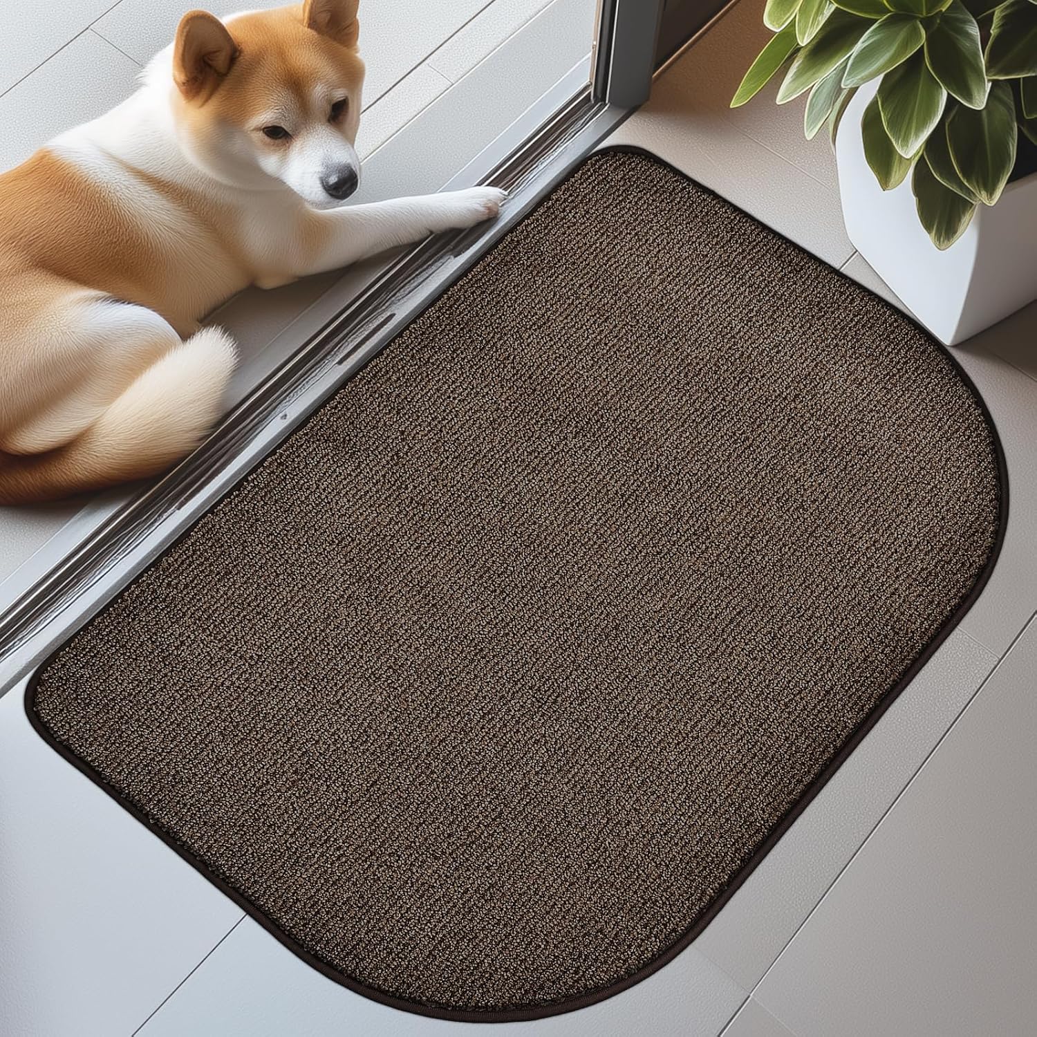 Washable Kitchen Rug 24" x 35.5" / 60cm x 90cm, Non Slip Kitchen Mat for Floor, Absorbent Indoor Throw Rug for Laundry, Bathroom, Bedroom, Door 24" x 35.5" (Semicircular) Brown