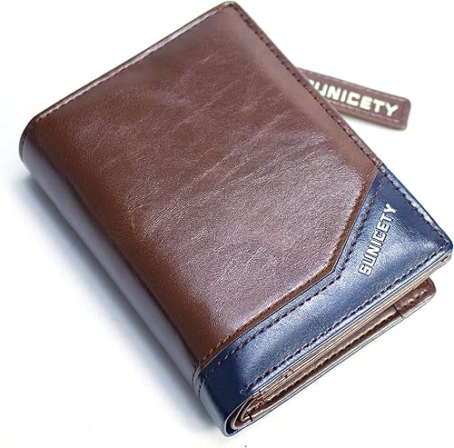 Cartera de cuero para hombre con bloqueo RFID tarjetero con cremallera alrededor del bolsillo para monedas billeteras pequeñas plegables para