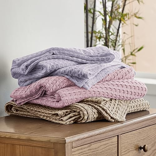 Miniatura 6 de Bedsure Manta refrescante de algodón con diseño gofre, ligera, transpirable de rayón derivado del bambú, para personas que duermen con calor, manta