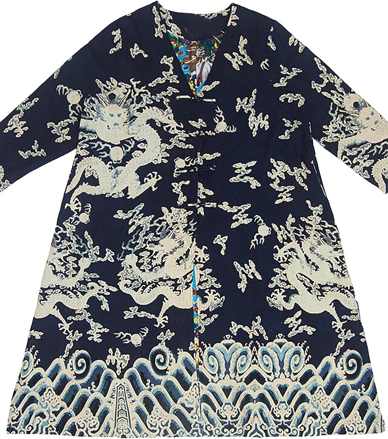 LUZU JUNU Women's Double Layer Cotton and Linen Elegant Long Trench Coat Chinese Style Jacket with Dragon Print - Image 6