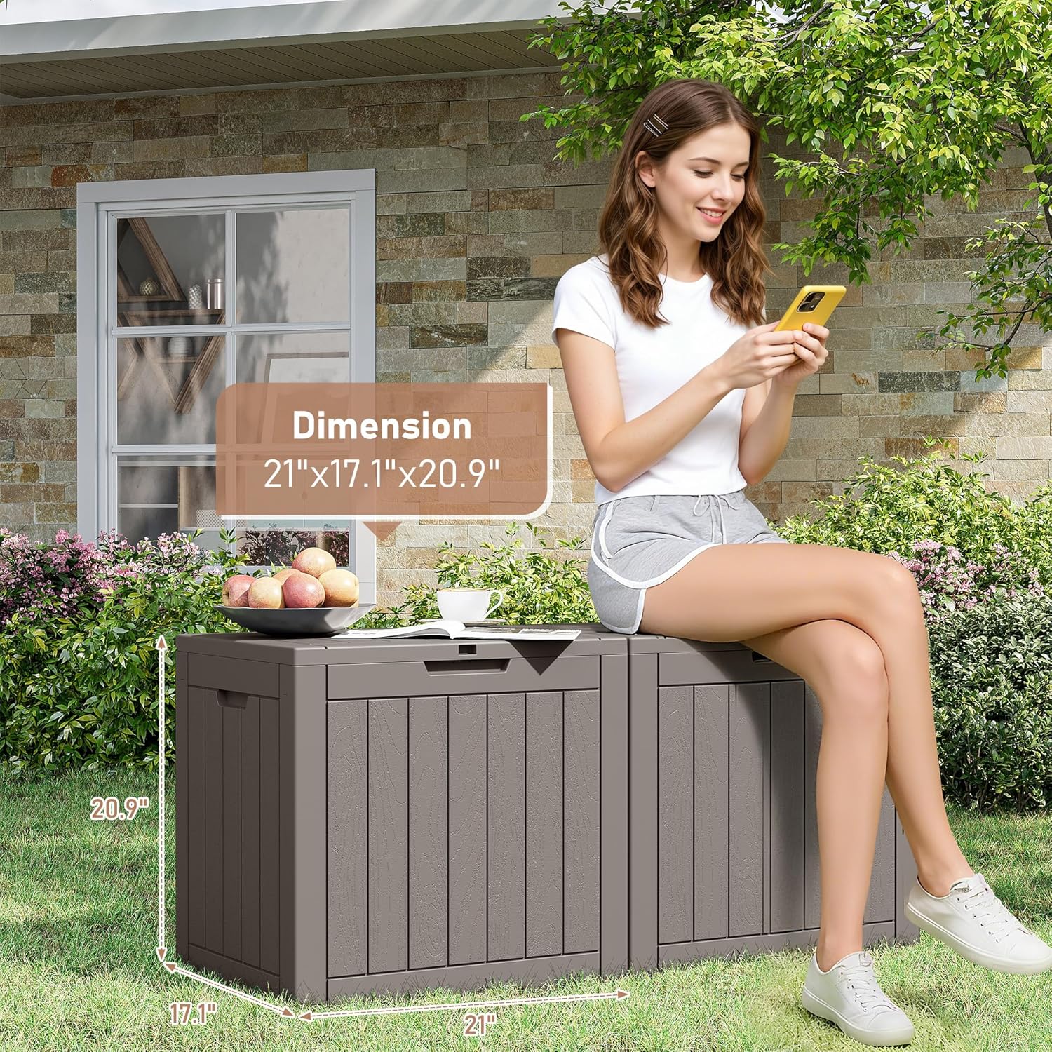 Bifanuo Outdoor Storage Box Waterproof, Resin Deck Box with Lockable Lid，Patio Storage Box Indoor and Outdoor Use for Cushions, Garden Tools & Package Delivery, UV Resistant (Grey, 31 Gallon)