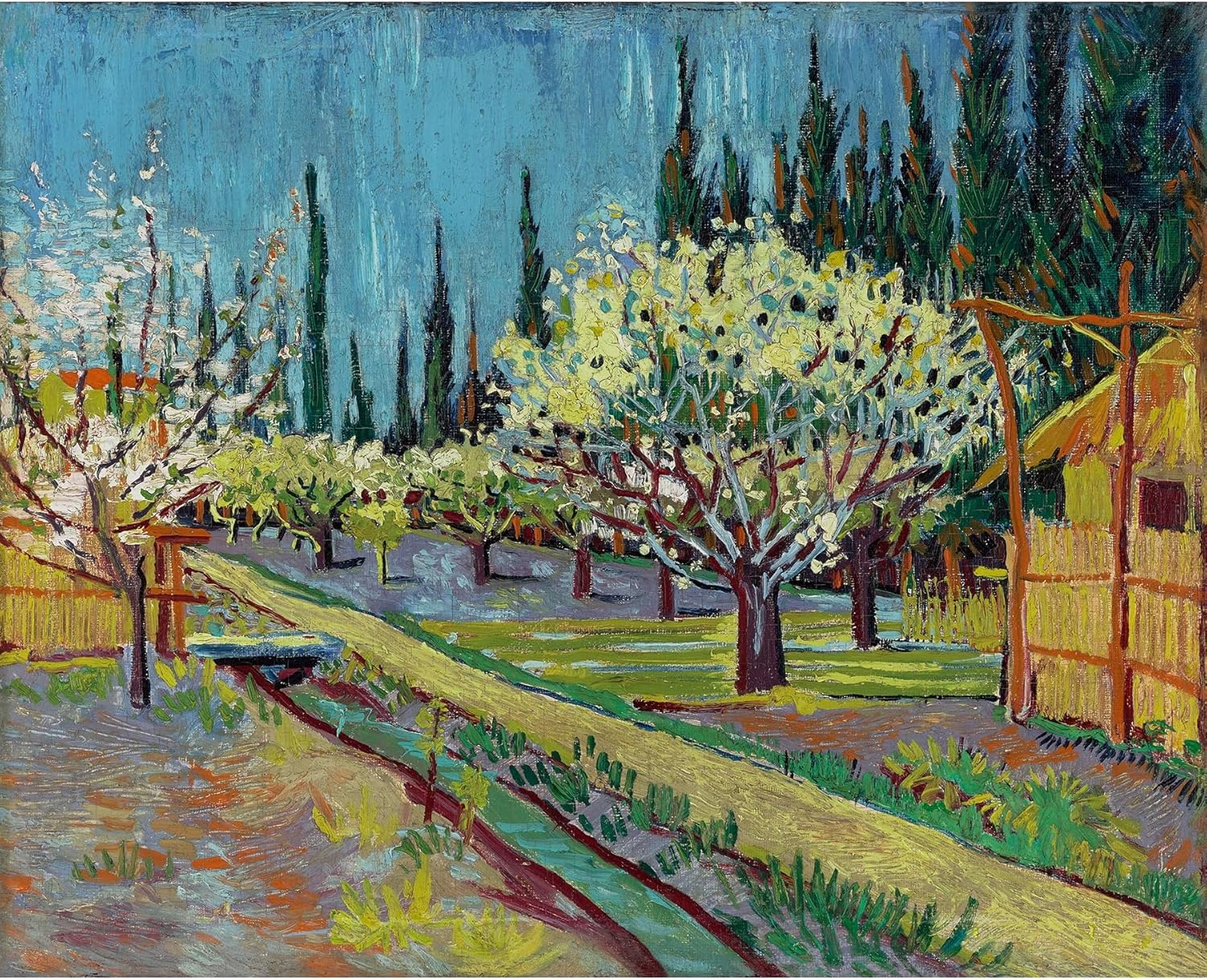 ArtDirect Orchard Bordered by Cypresses (1888) Unframed Art Print Giclee Poster by Vincent van Gogh - Ready for Framing with Customization Sizes 10x8, 14x11, 20x16, 30x24, 45x36 and 59x48 inches