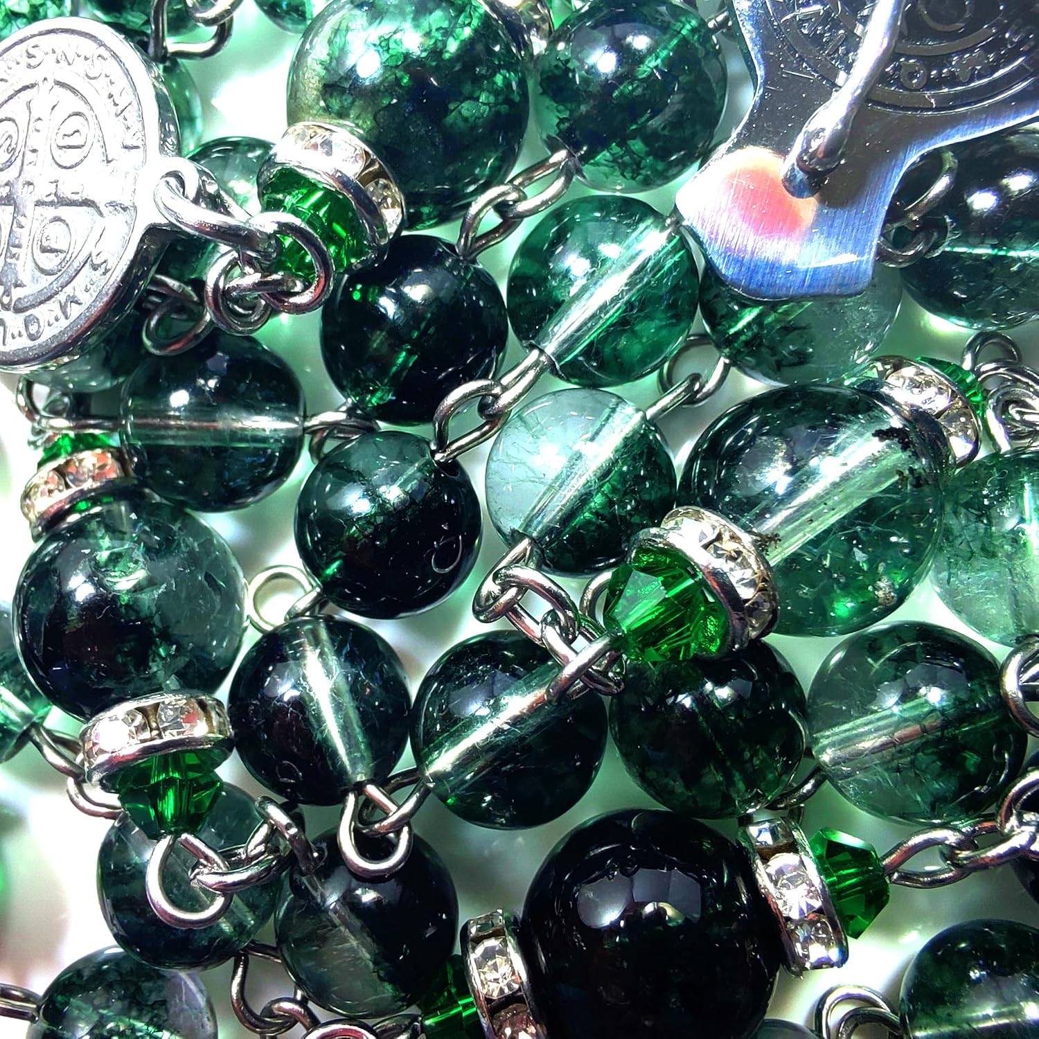 Rosary Beads Chaplet Natural Crystals Green-Soul Rosery Cross Catholic Gifts
