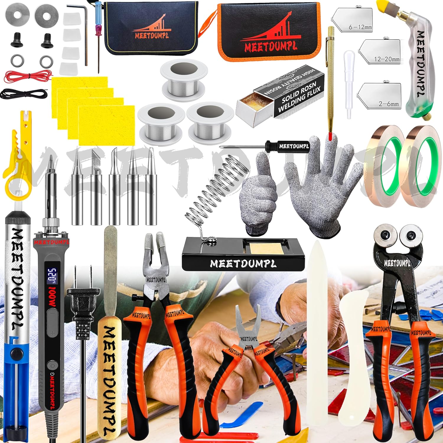 Stained Glass Kit，Stained Glass Supplies，Stained Glass Kits for Adults，with 100W Soldering Iron Kit,Glass Cutter Tool Kit,for Stained Glass Making.（Patent has been registered）.(1)